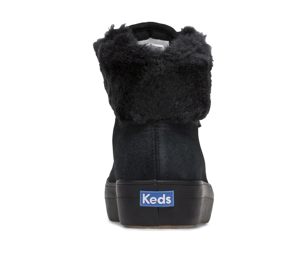 Πανινα Παπουτσια Γυναικεια - Keds Rise Hi Suede Faux Fur - Μαυρα - SYFUX8765